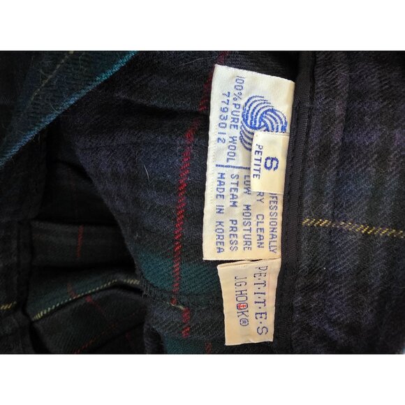 Vintage JG Hook Green & Navy Tartan Plaid Wool Pleated Skirt Petite 6 - Picture 4 of 7